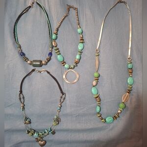 Bundle Lot Vintage Coldwater Creek Turquoise Silver Stone Beaded Necklace Set